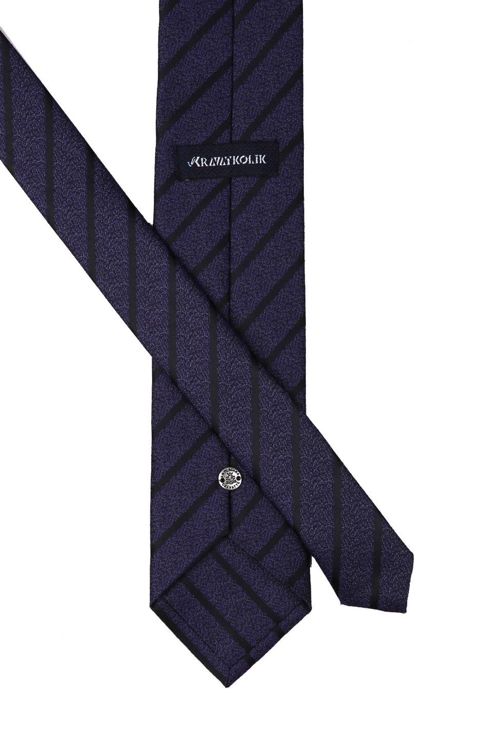 Mor Çizgi Desen Mendilli Klasik Kravat KK10368