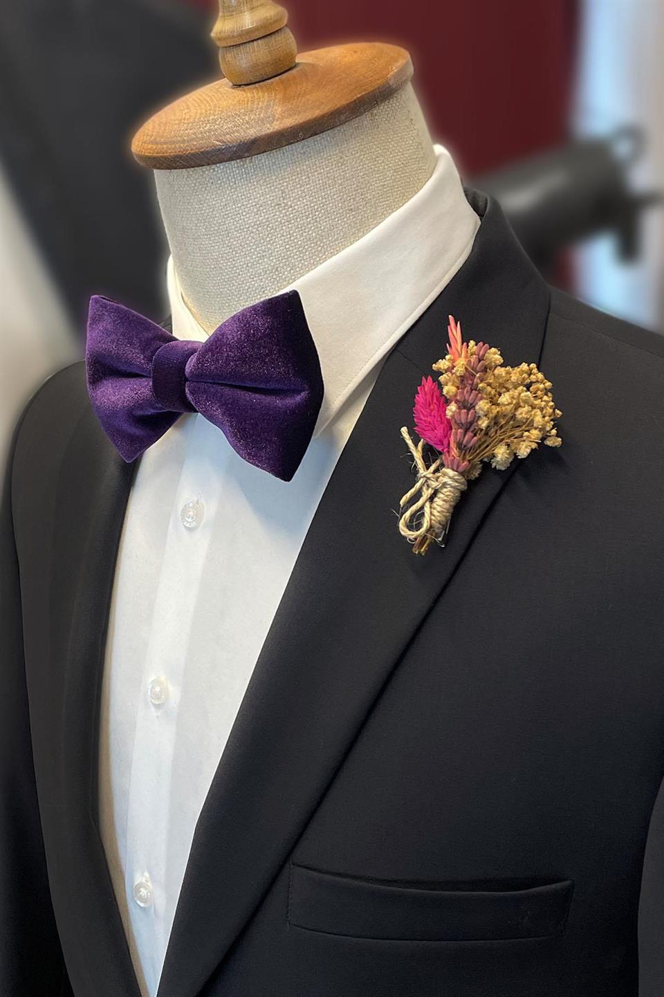 Mor Kadife Düz Papyon P1704