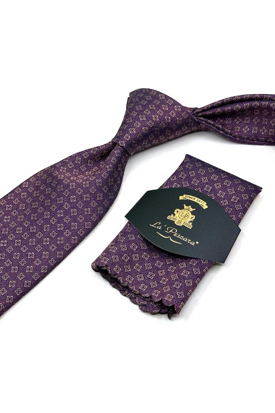 Mor Küçük Desen Mendilli Klasik Kravat KK13530