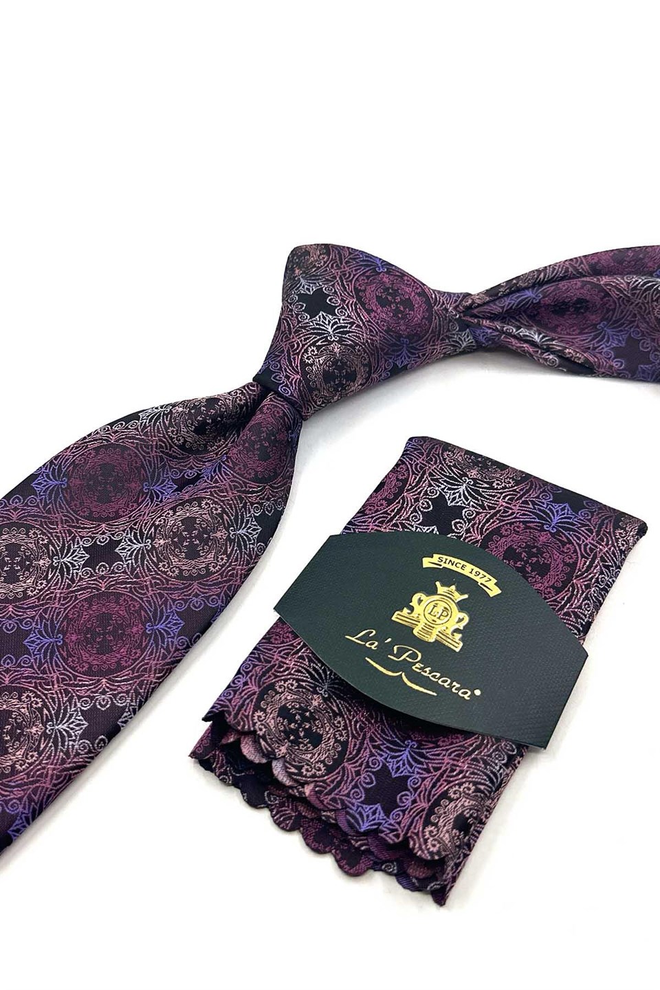Mor Lila Motif Desen Mendilli Klasik Kravat KK13727