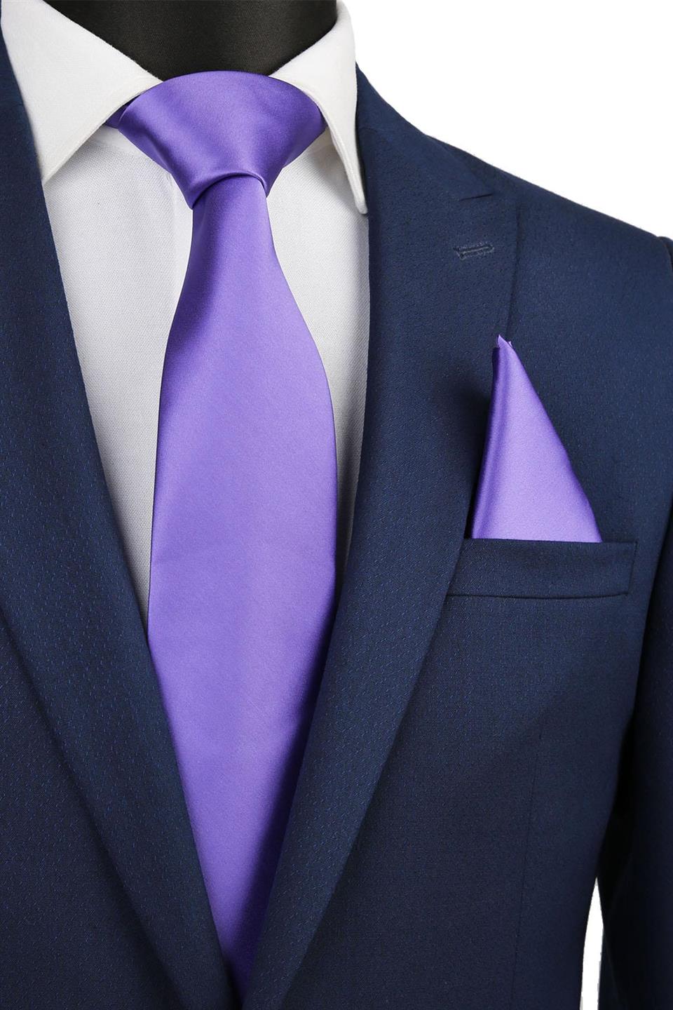 Mor Mendilli Düz Saten Kravat 1116