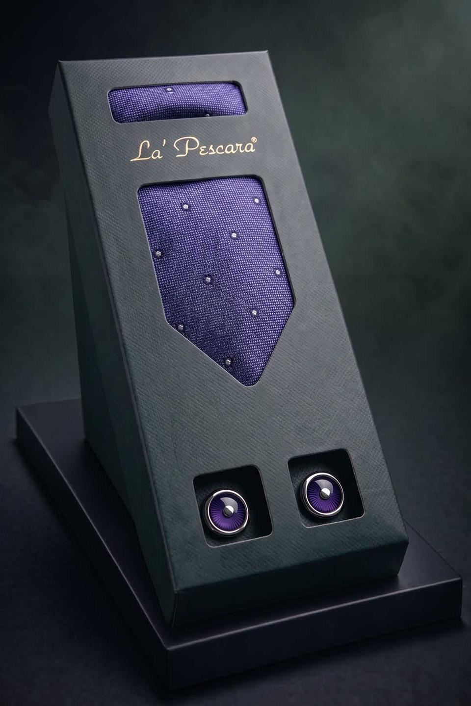 Mor Mendilli Kravat Mor Kol Düğmesi Hediye Seti OS566