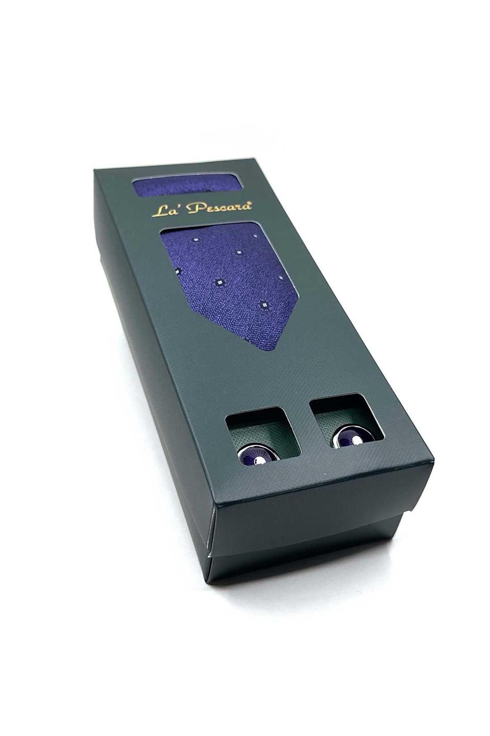 Mor Mendilli Kravat Mor Kol Düğmesi Hediye Seti OS566