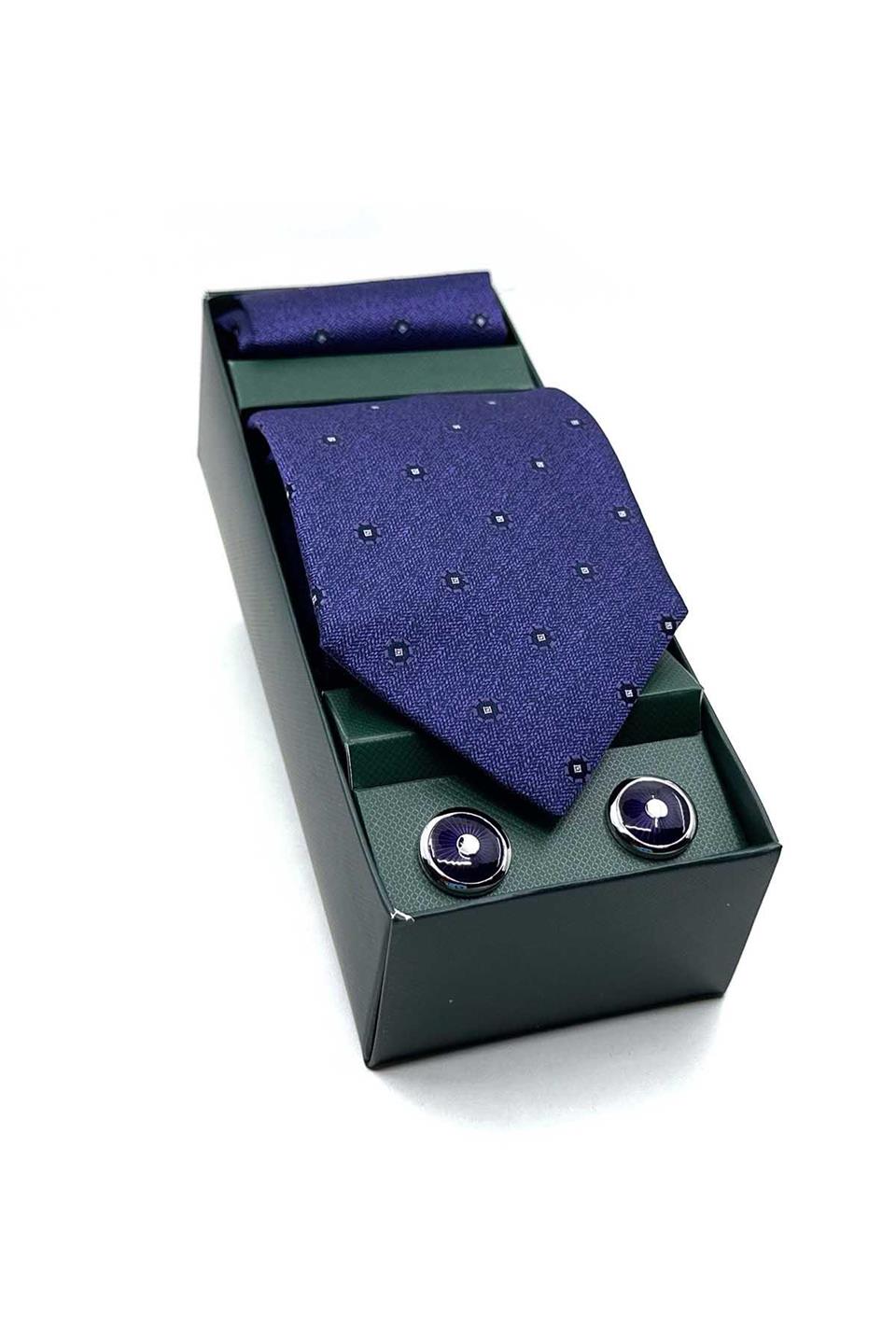 Mor Mendilli Kravat Mor Kol Düğmesi Hediye Seti OS566