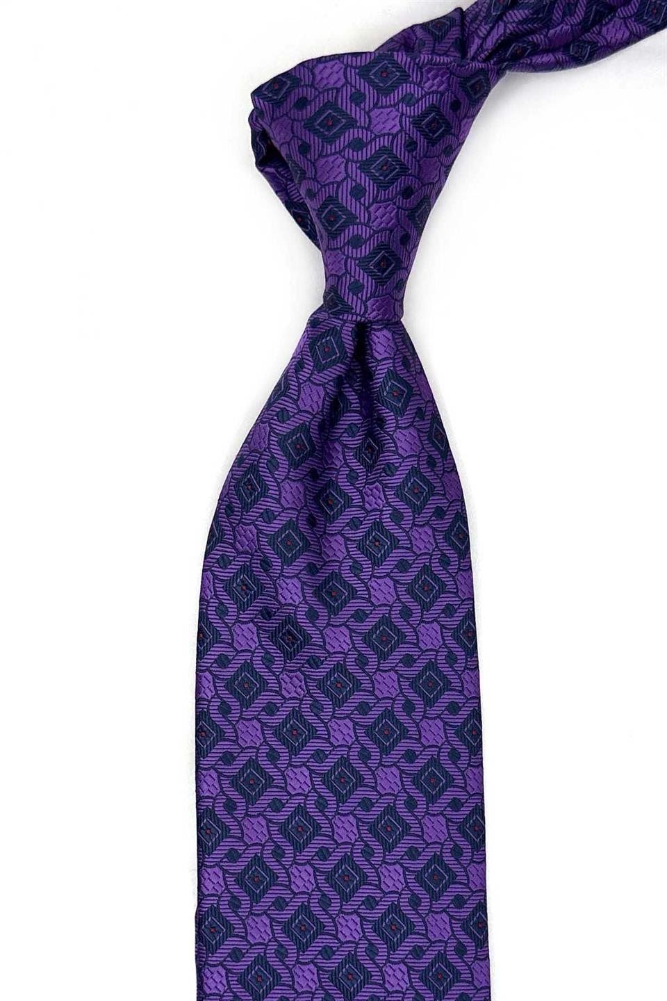 Mor Motif Desen Mendilli Klasik Kravat KK13441