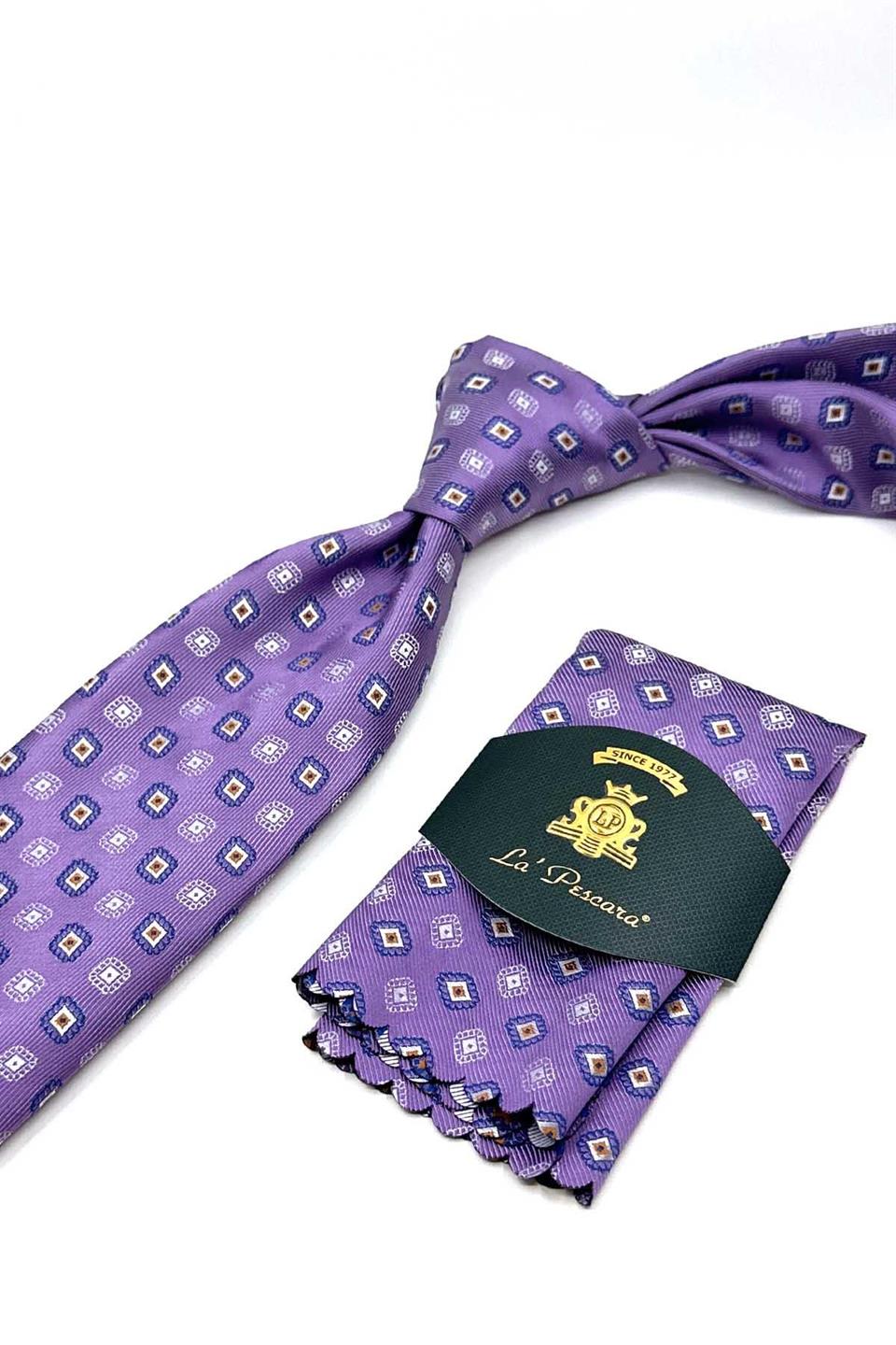 Mor Motif Desen Mendilli Klasik Kravat KK13092