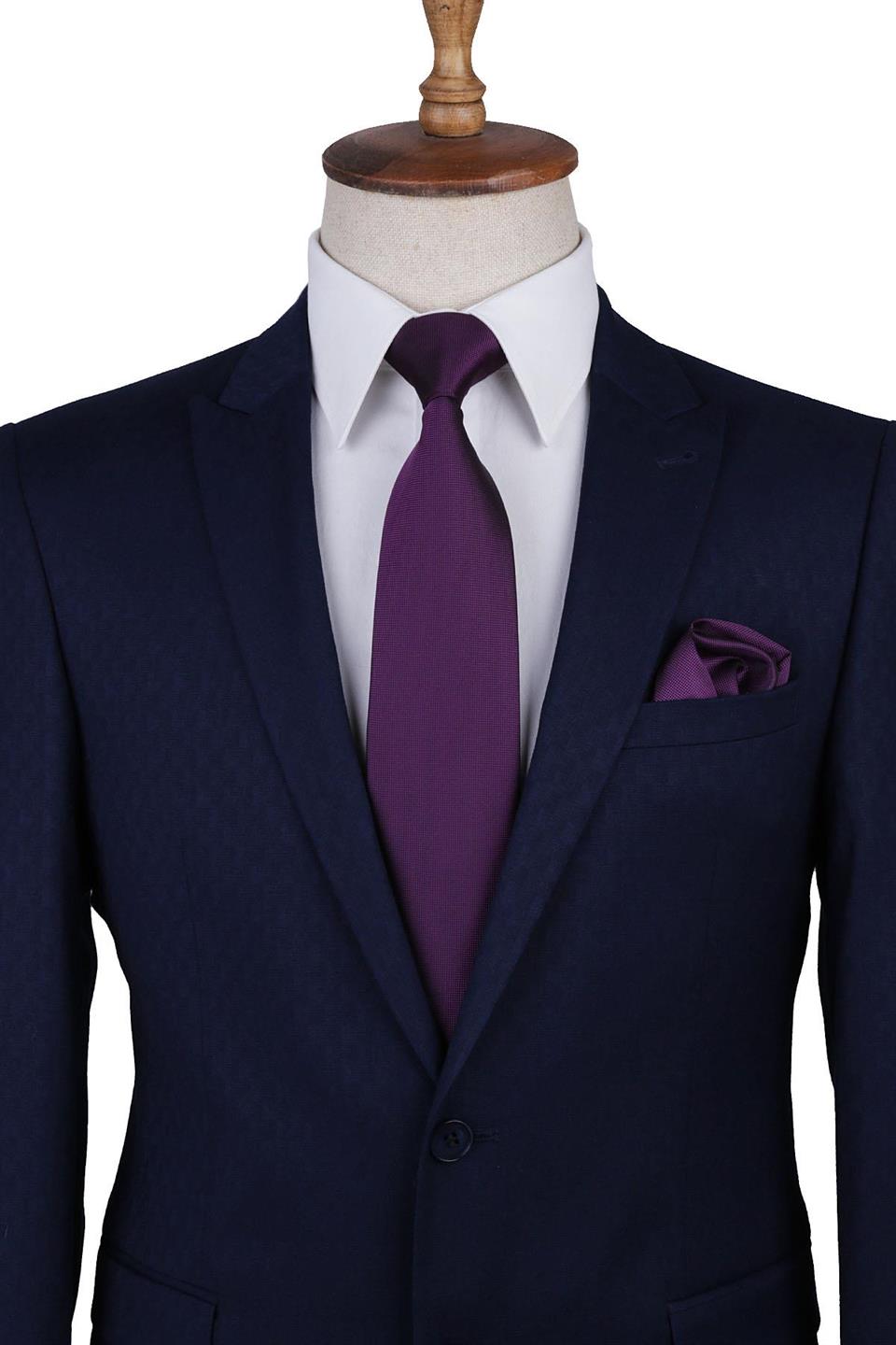 Mor Nokta Desen Mendilli Klasik Kravat KK9209