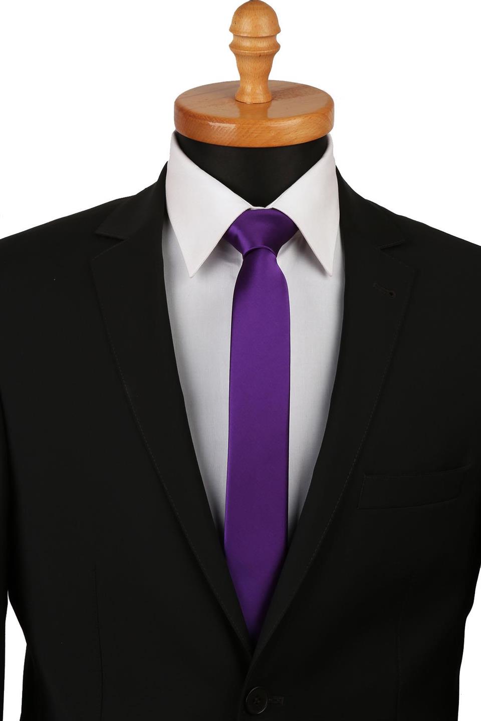 Mor Saten Düz Çok İnce Kravat UST04