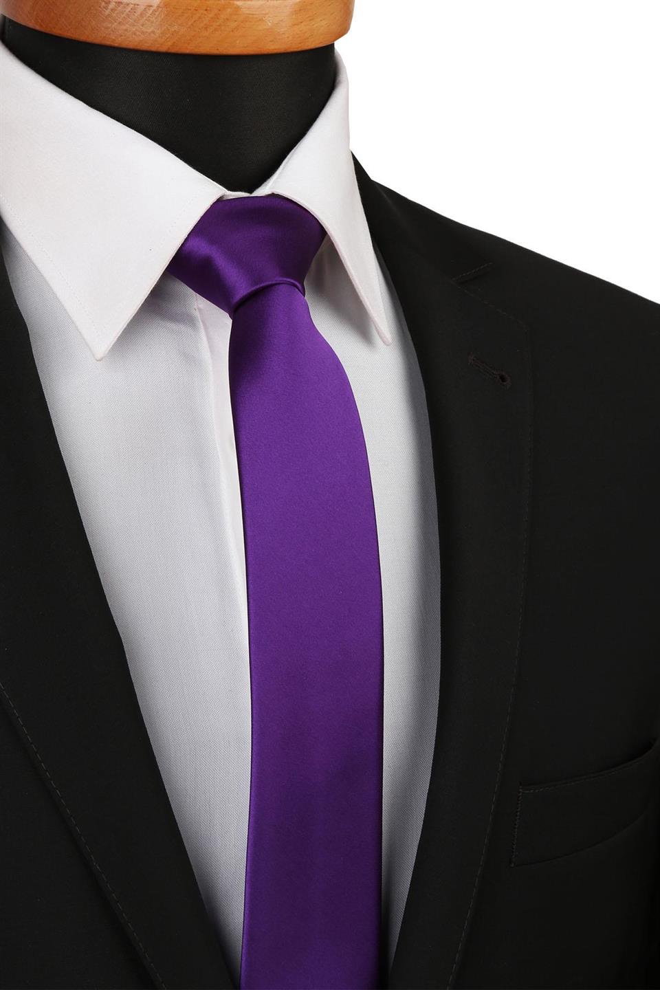Mor Saten Düz Çok İnce Kravat UST04