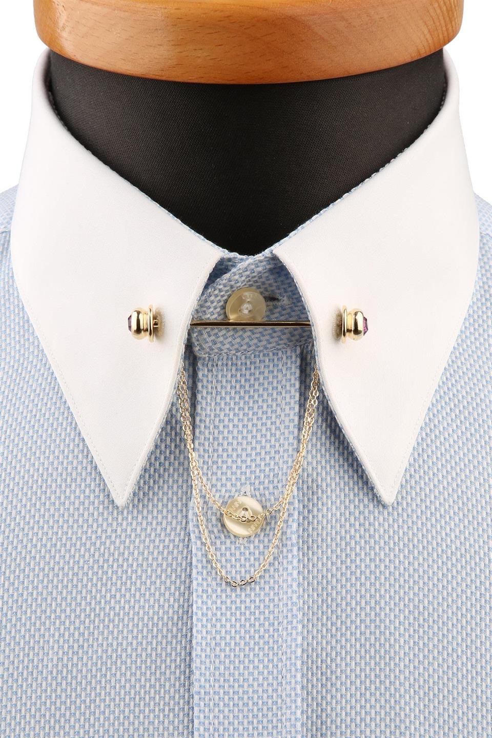 Mor Taşlı Zincirli Gömlek Yaka İğnesi GI216