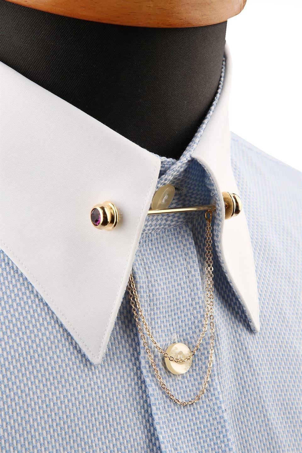 Mor Taşlı Zincirli Gömlek Yaka İğnesi GI224