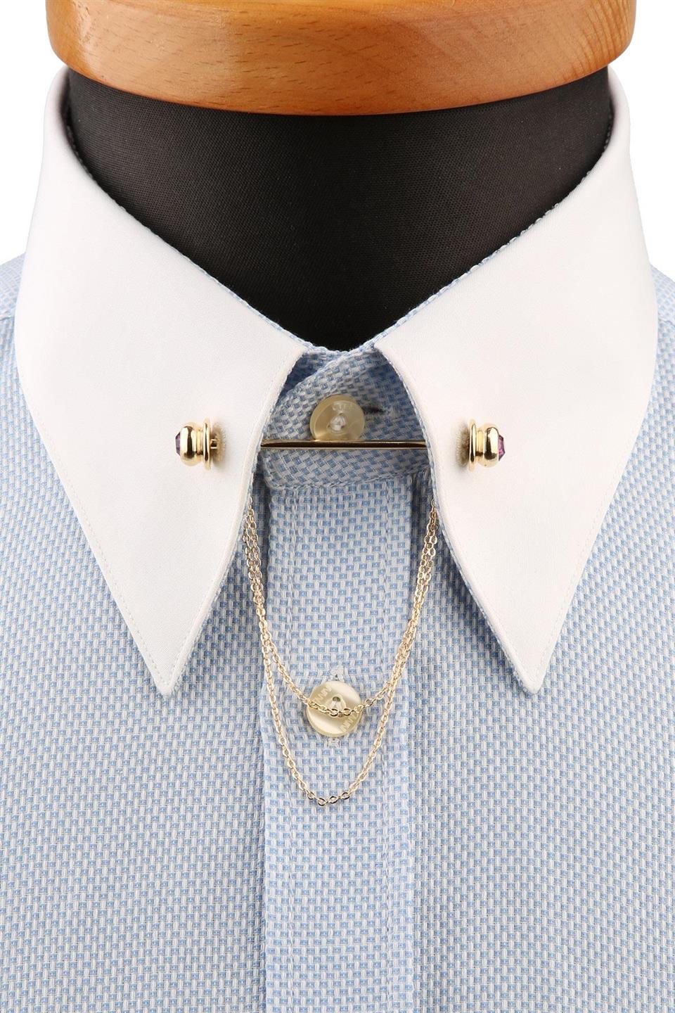 Mor Taşlı Zincirli Gömlek Yaka İğnesi GI224