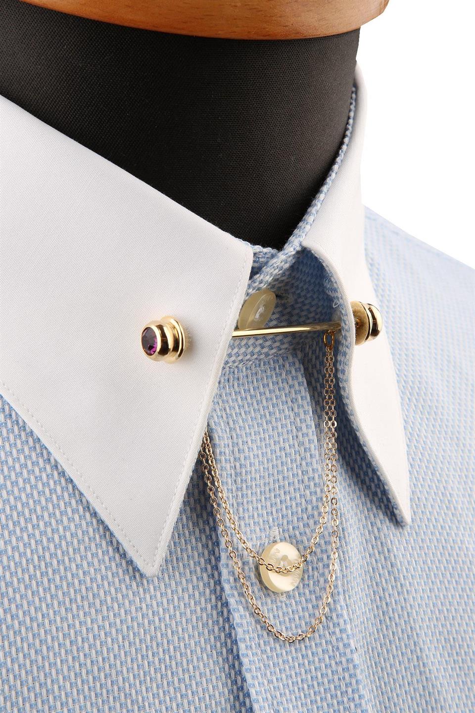 Mor Taşlı Zincirli Gömlek Yaka İğnesi GI216