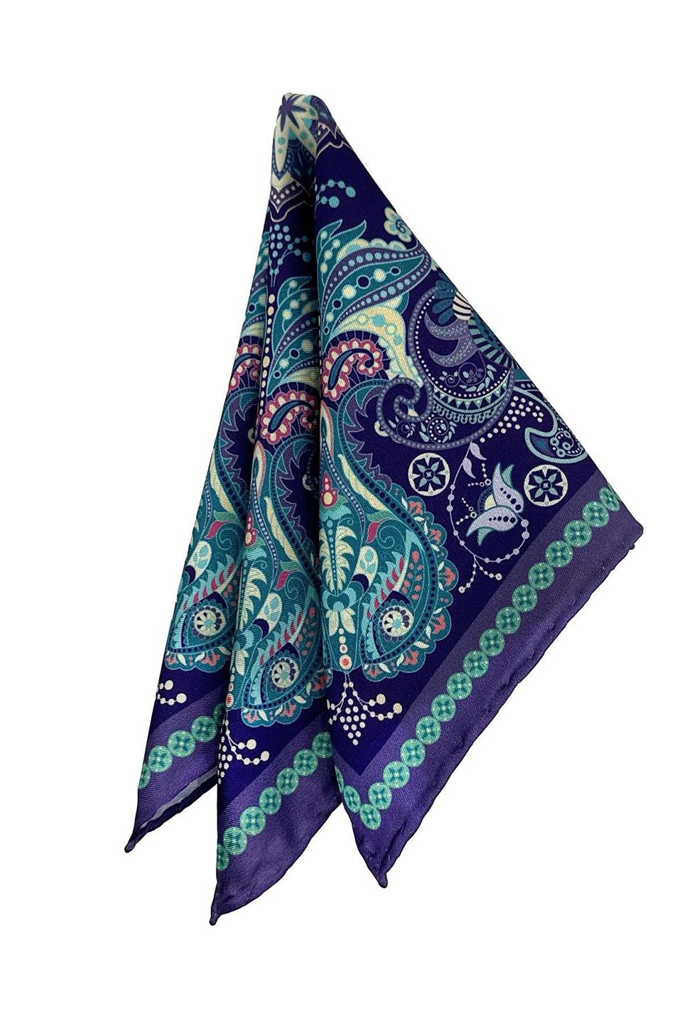 Mor - Turkuaz Motif Desen Erkek Cep Mendili SPS635-115