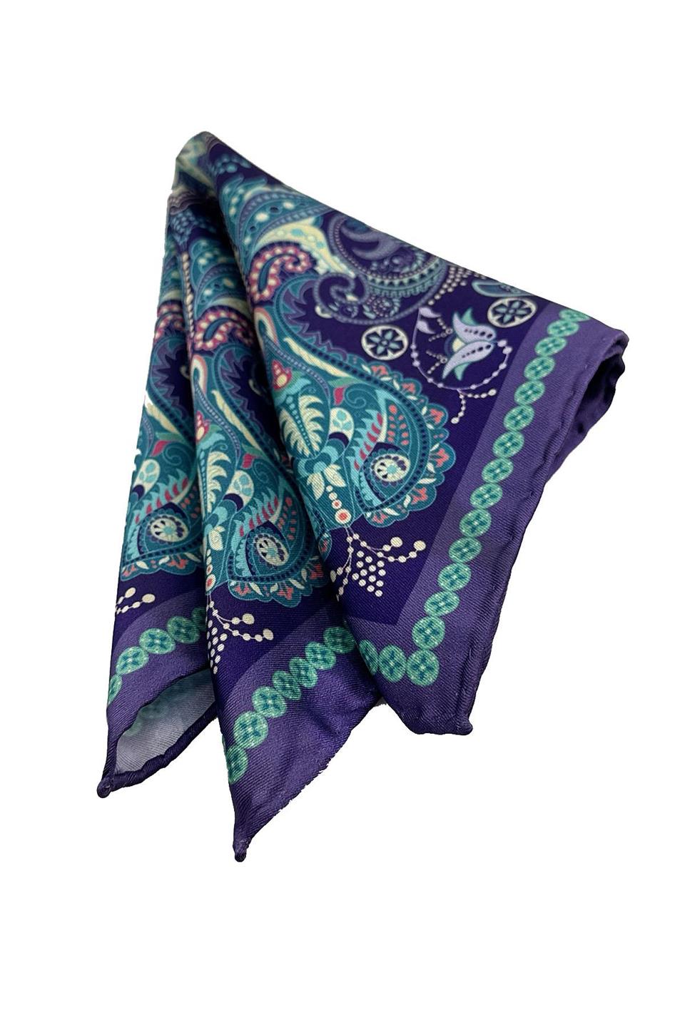 Mor - Turkuaz Motif Desen Erkek Cep Mendili SPS635-115
