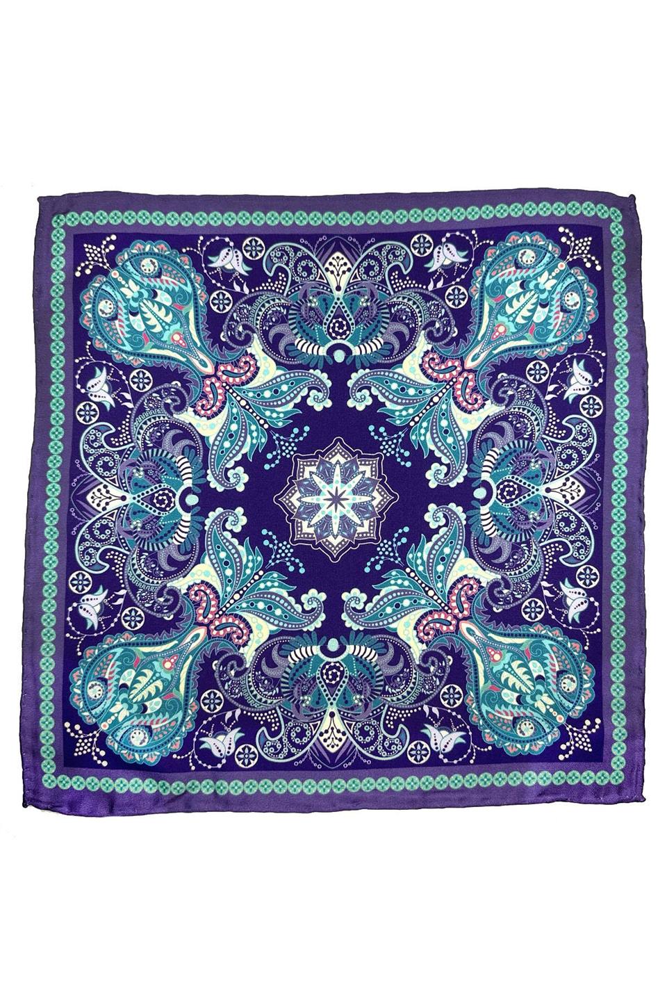 Mor - Turkuaz Motif Desen Erkek Cep Mendili SPS635-115