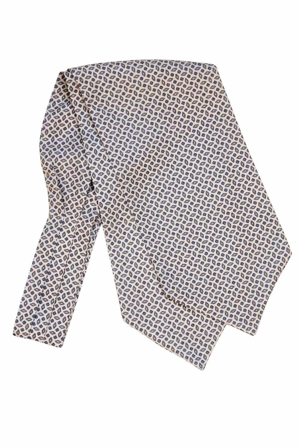 Motif Desen Beyaz İtalyan İpek Ascot Kravat SAC40