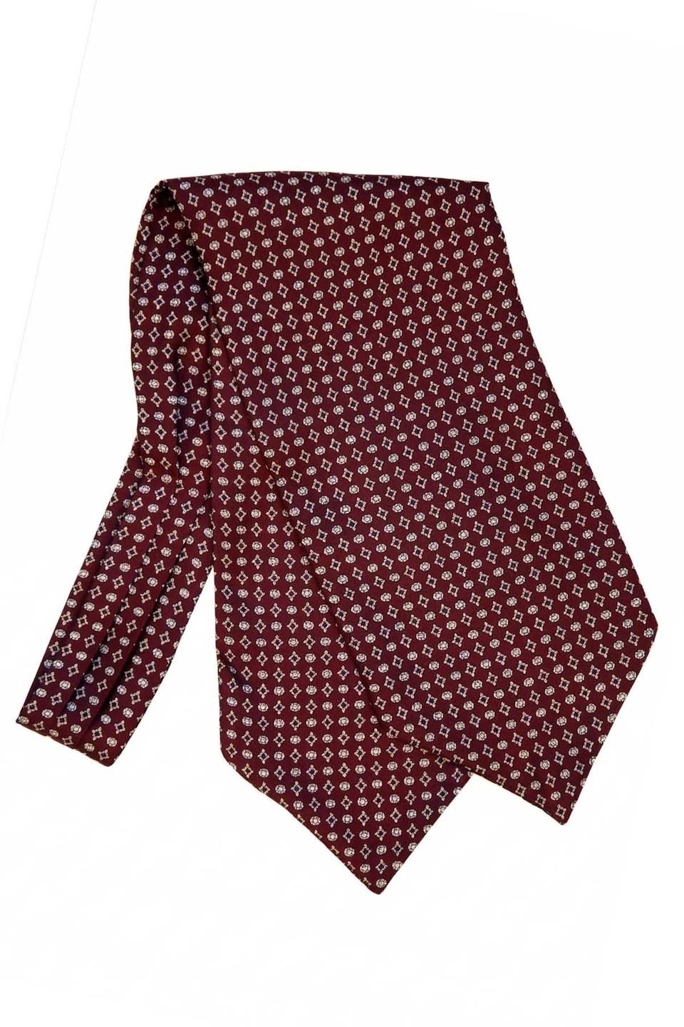 Motif Desen Bordo İtalyan İpek Ascot Kravat SAC24