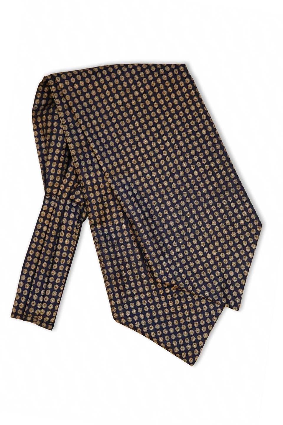 Motif Desen Lacivert İtalyan İpek Ascot Kravat SAC33