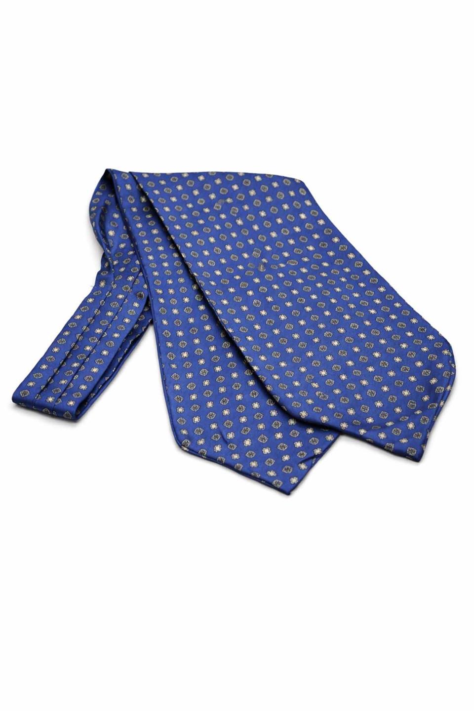 Motif Desen Mavi İtalyan İpek Ascot Kravat SAC63
