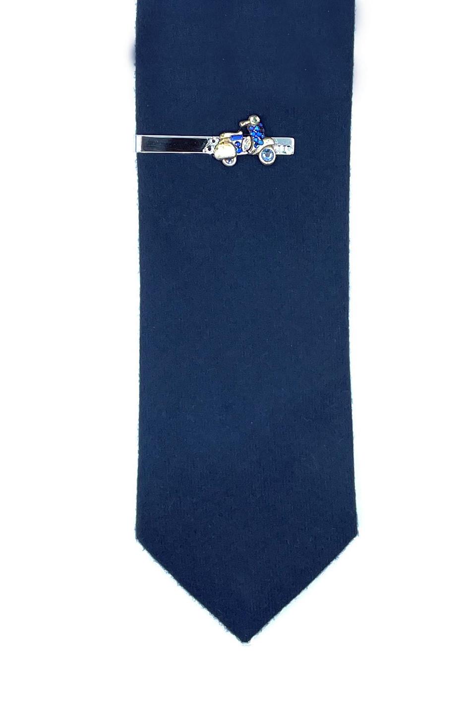 Motosiklet Motifli Mavi Taşlı Kravat İğnesi KIY703