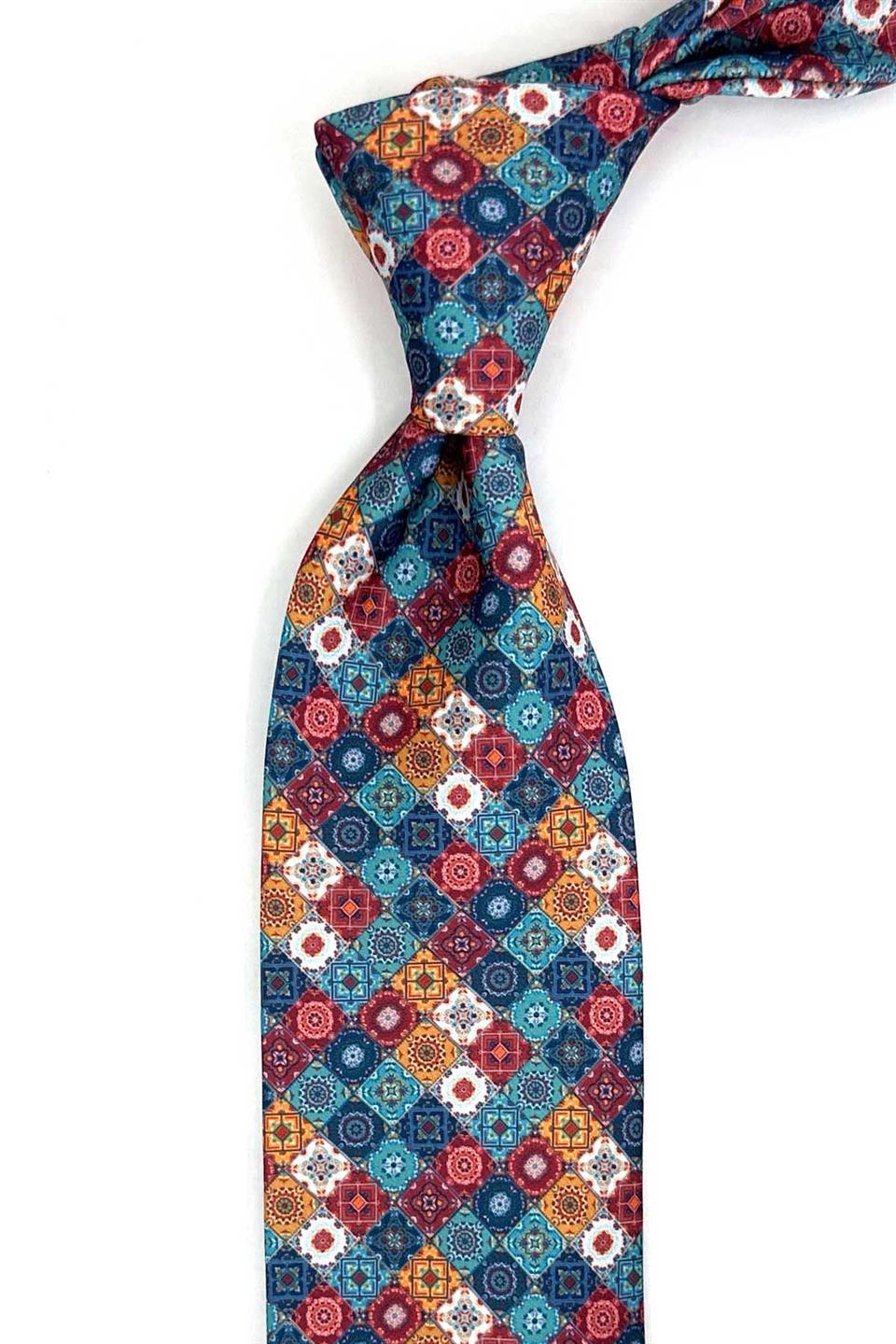 Mozaik Desen Çok Renkli Patchwork Klasik Kravat KK13362