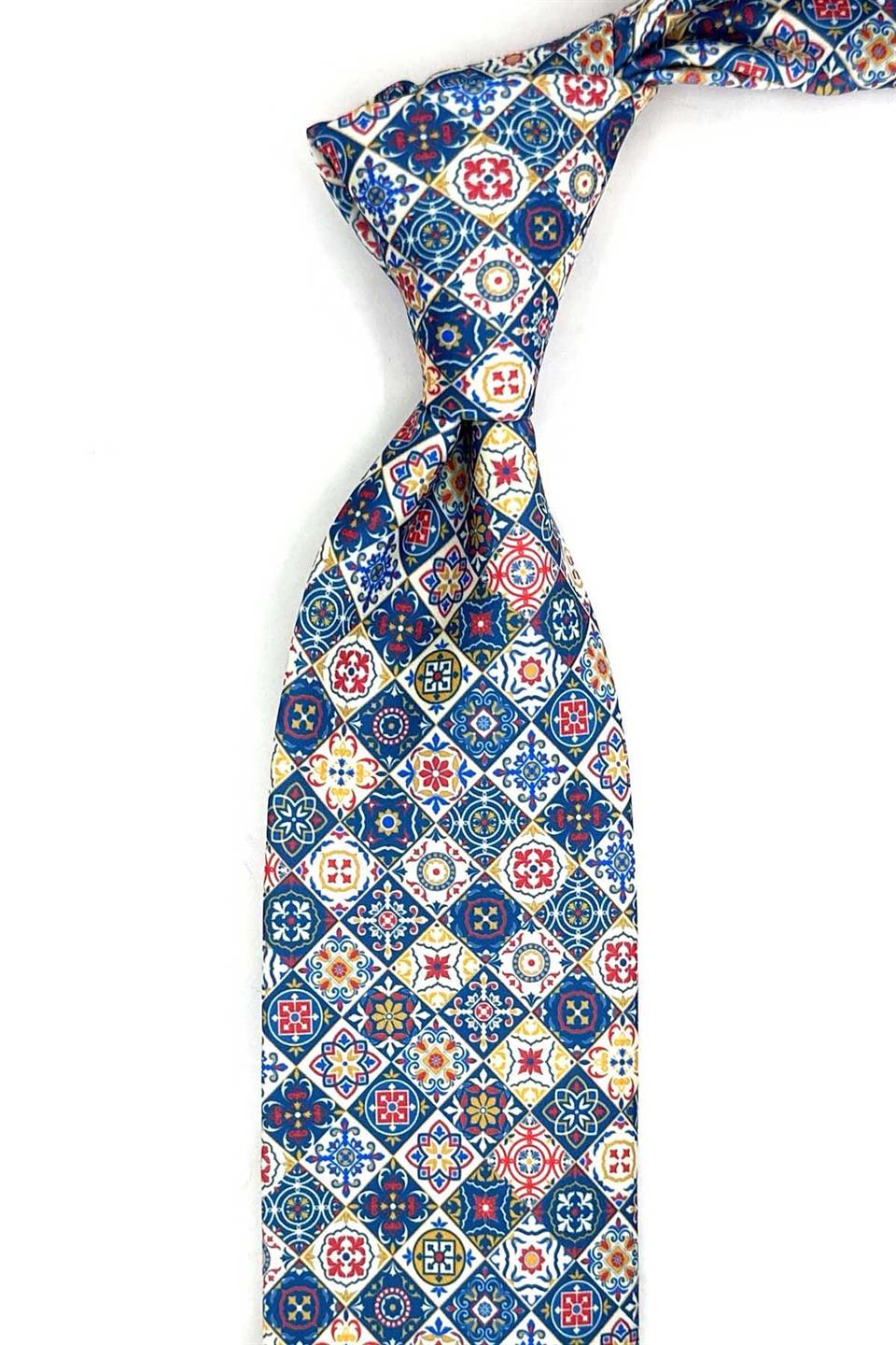 Mozaik Desen Çok Renkli Patchwork Klasik Kravat KK13361