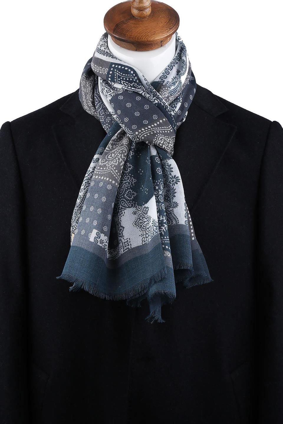 Mulbery Style Gri - Lacivert İtalyan Modal Kaşkol MDL09