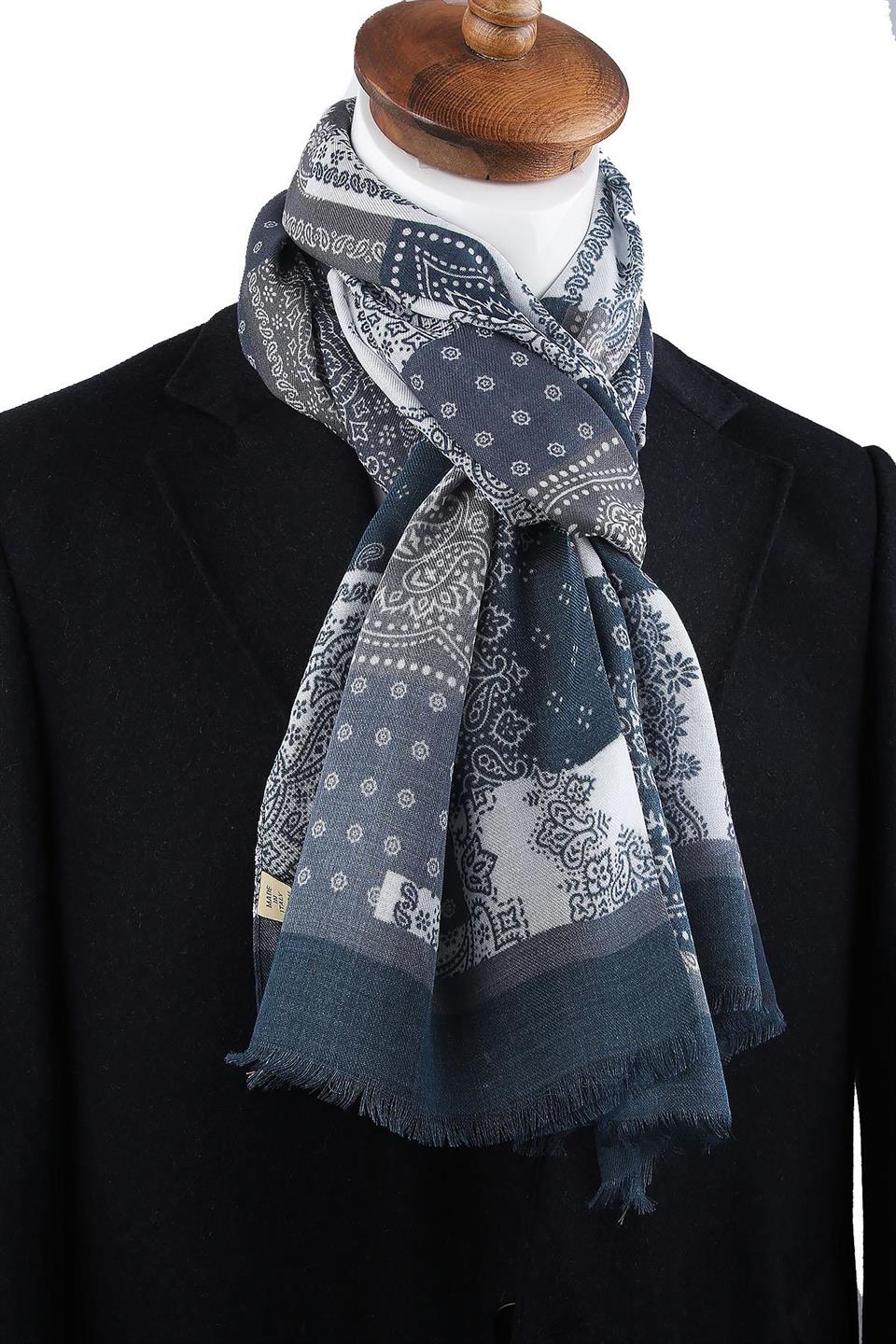 Mulbery Style Gri - Lacivert İtalyan Modal Kaşkol MDL09