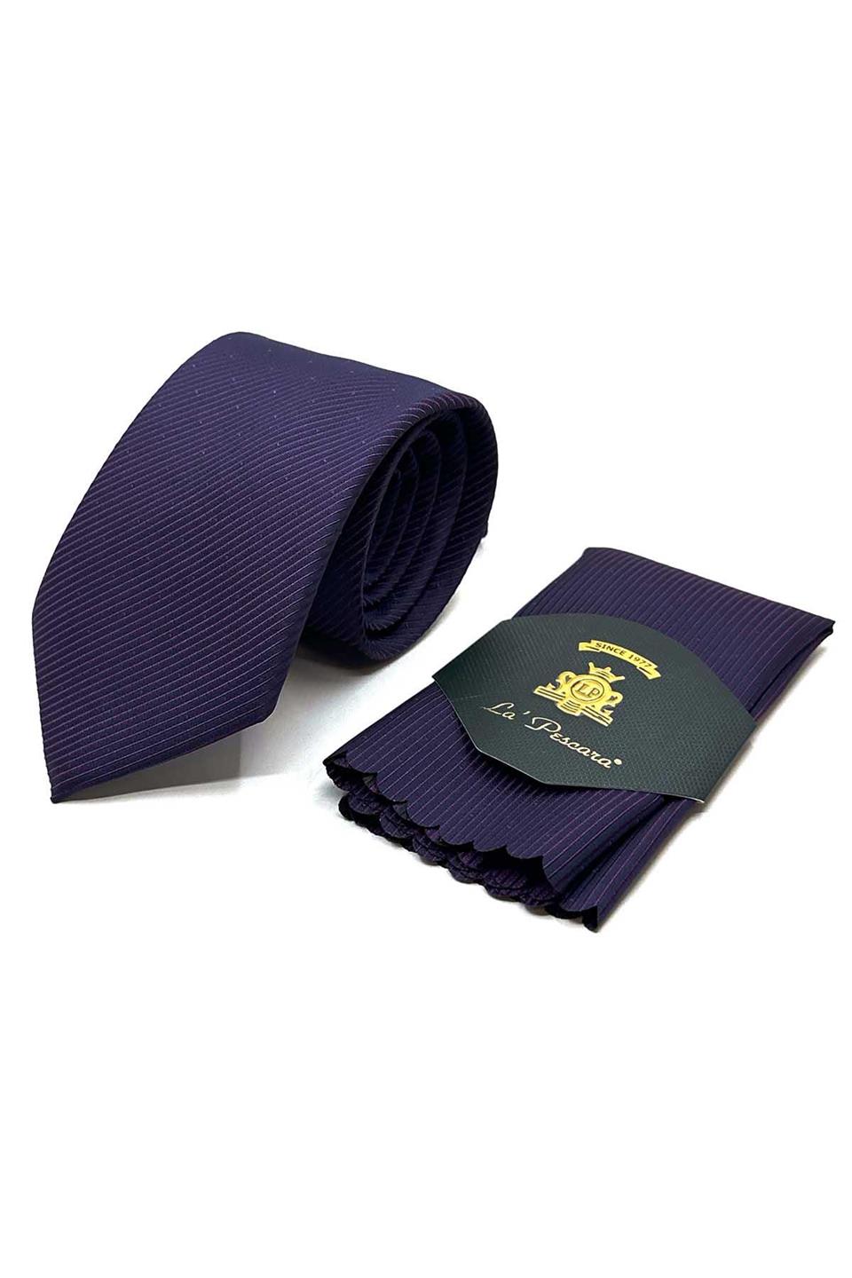 Mürdüm Çizgi Desen Mendilli Klasik Kravat KK13082