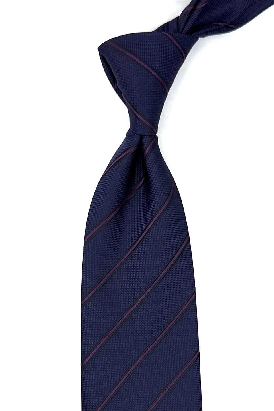 Mürdüm Çizgi Desen Mendilli Klasik Kravat KK12531