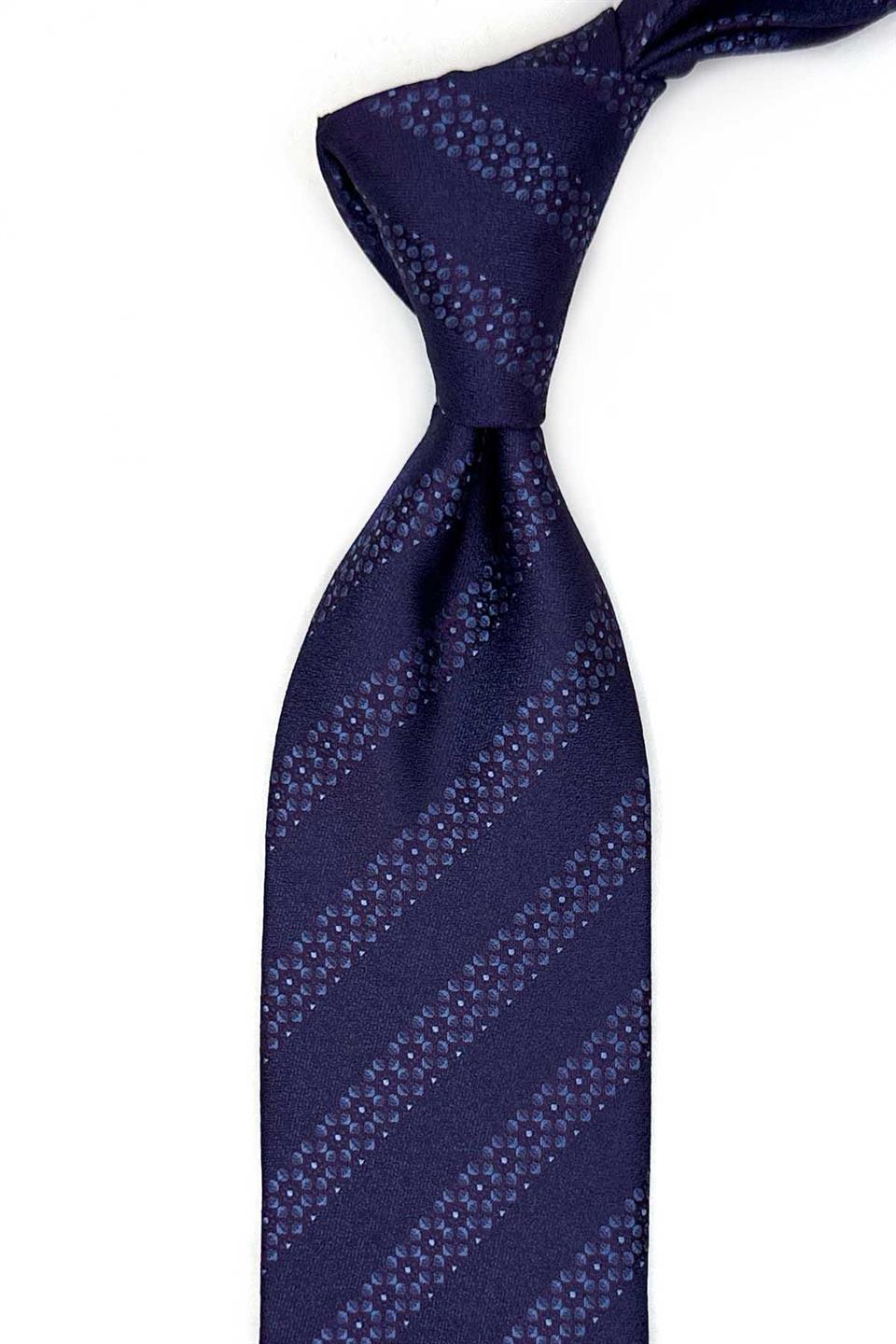 Mürdüm Çizgi Desen Mendilli Klasik Kravat KK13459