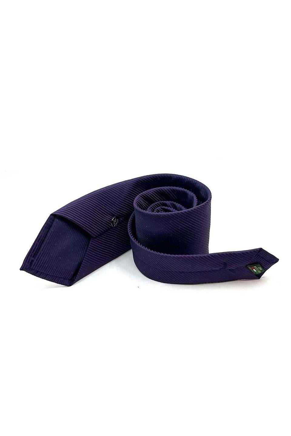 Mürdüm Çizgi Desen Mendilli Klasik Kravat KK13082