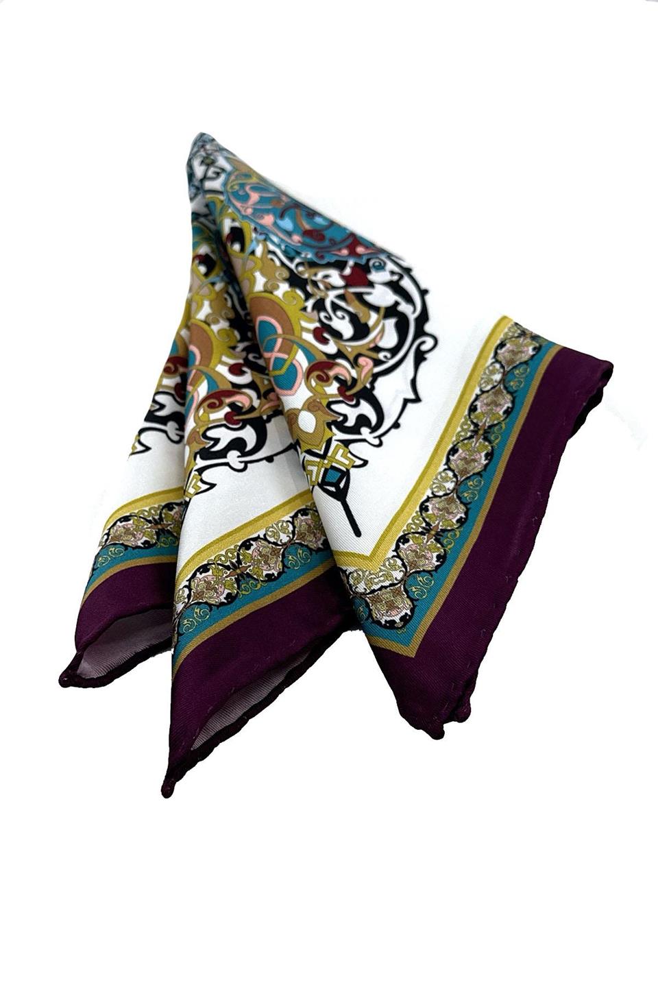 Mürdüm - Çok Renkli Motif Desen Erkek Cep Mendili SPS630-110