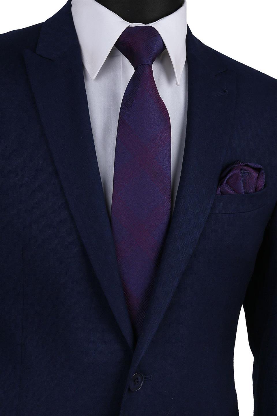 Mürdüm Kendinden Desen Mendilli Klasik Kravat KK9582