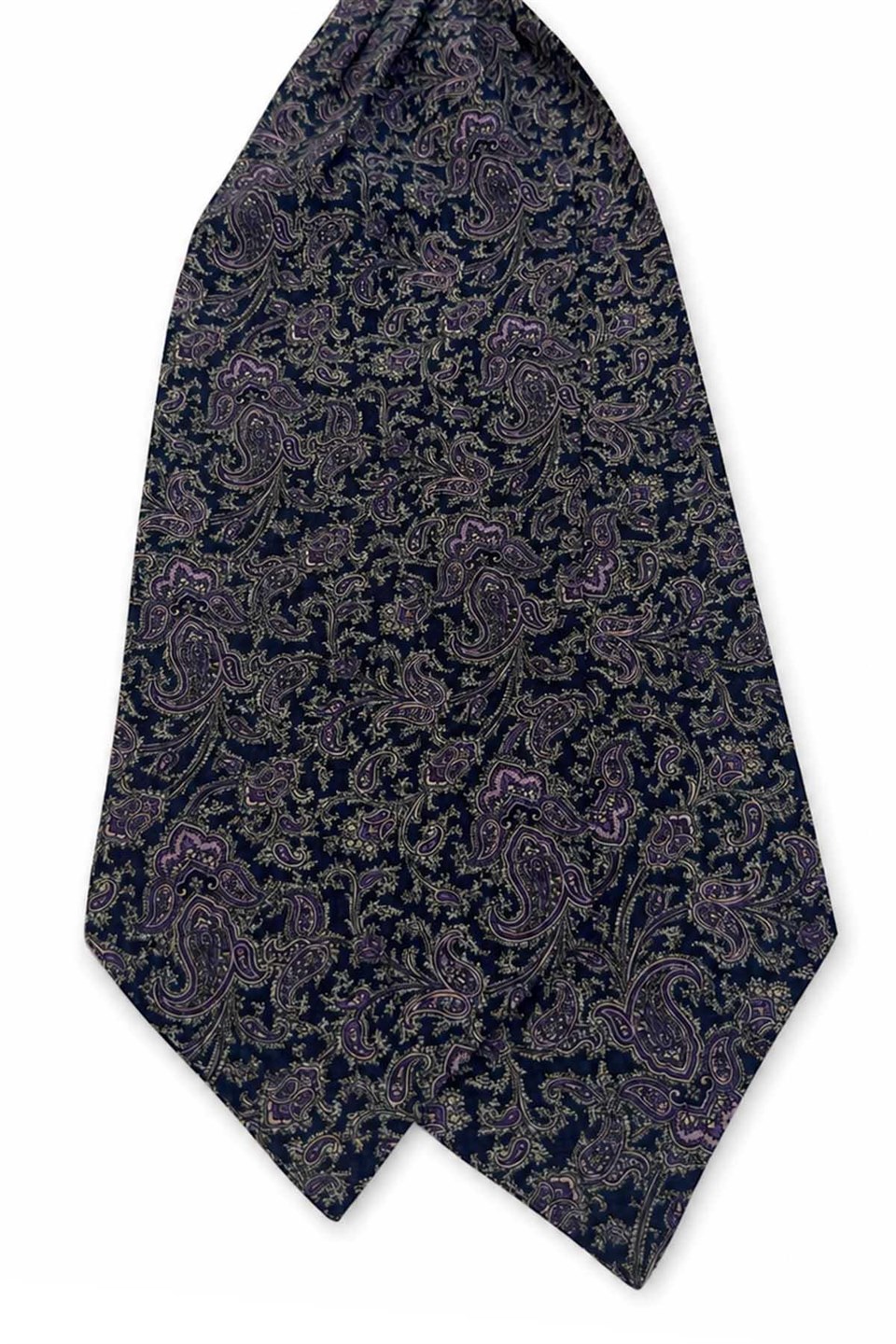 Mürdüm Koyu Lacivert Şal Desen İtalyan İpek Ascot Kravat SAC78