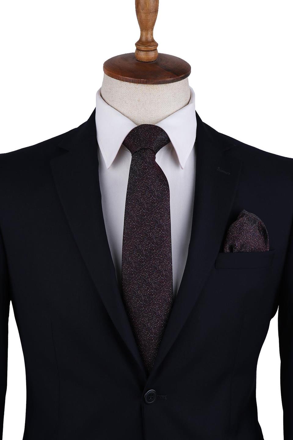 Mürdüm Kum Desen Mendilli Klasik Kravat KK10403