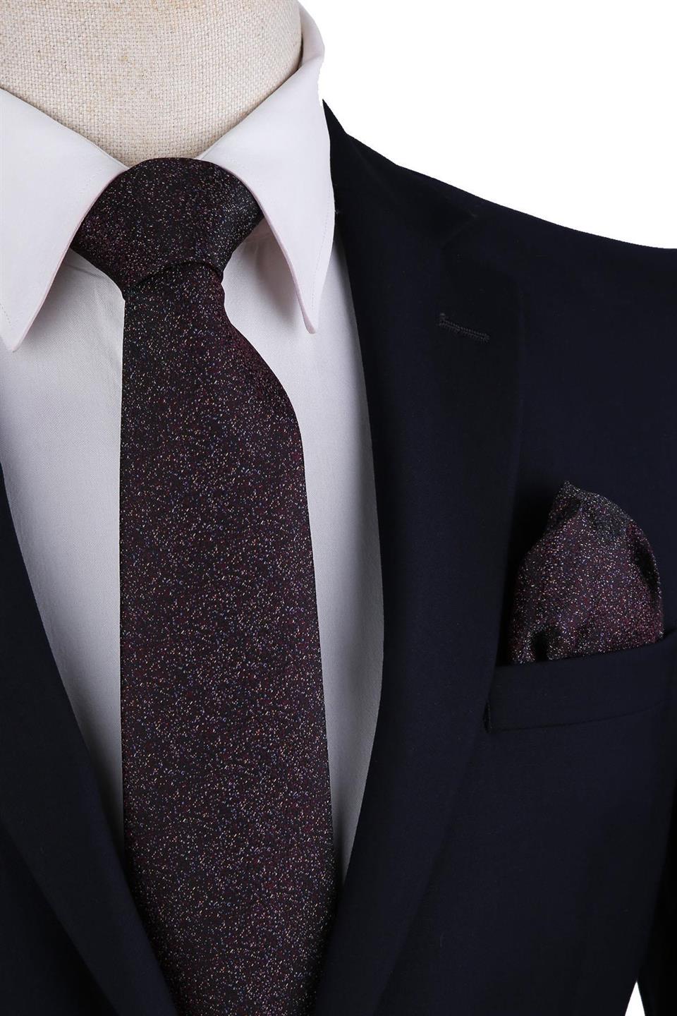 Mürdüm Kum Desen Mendilli Klasik Kravat KK10403