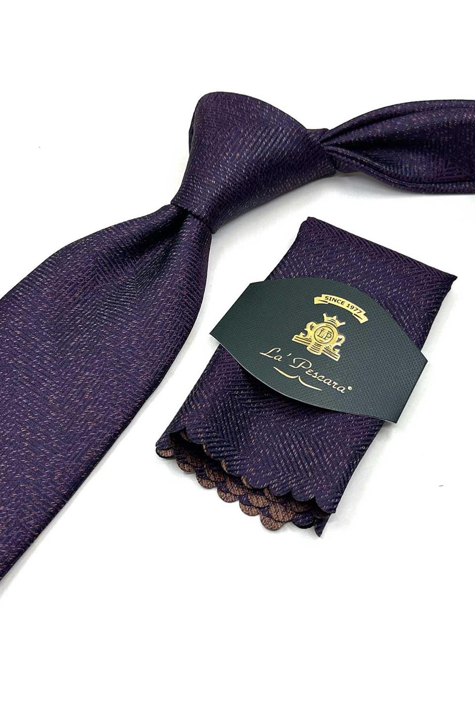 Mürdüm Kum Desen Mendilli Klasik Kravat KK13483