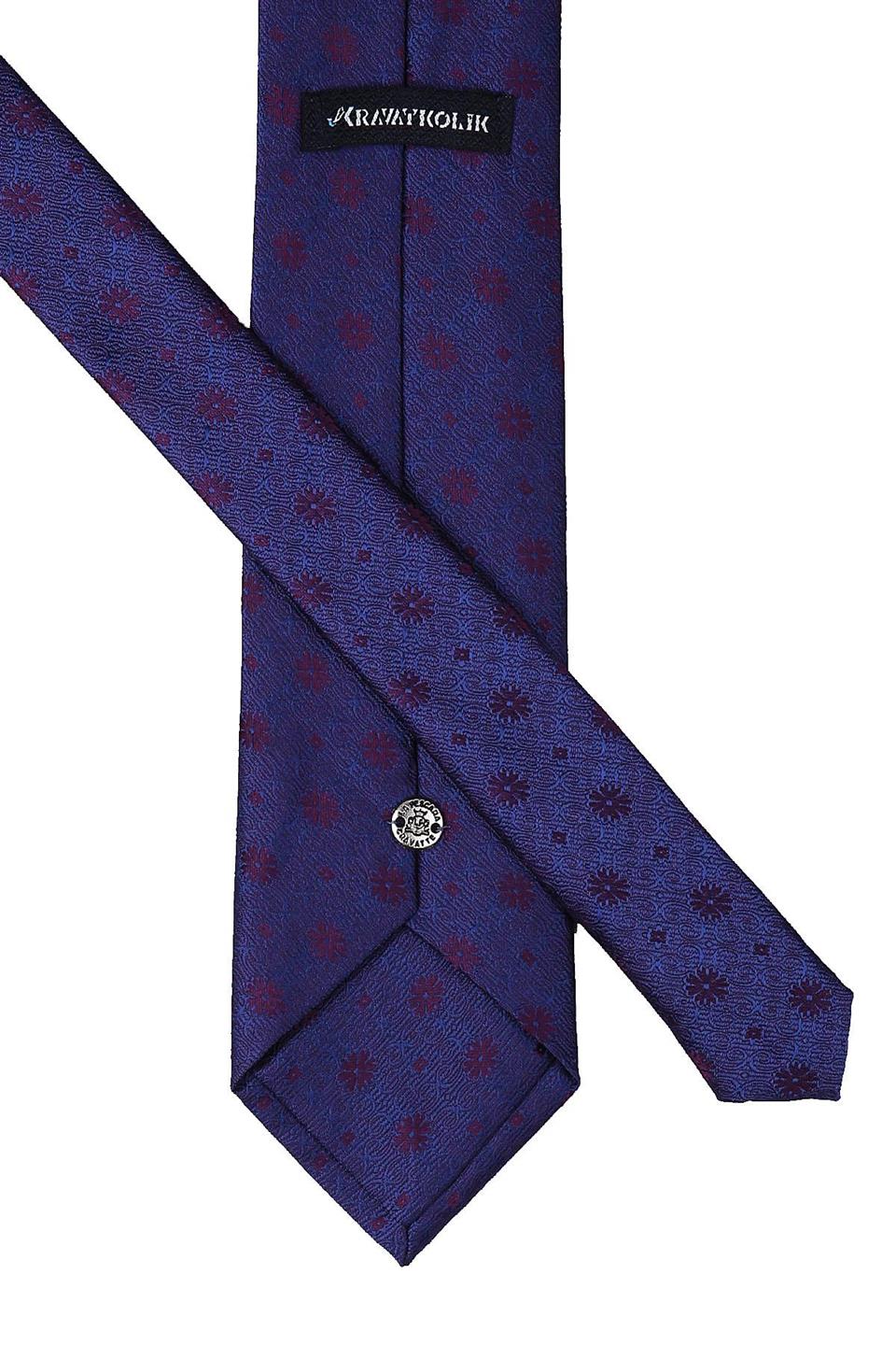 Mürdüm - Lacivert Çiçek Desen Mendilli Klasik Kravat KK9484