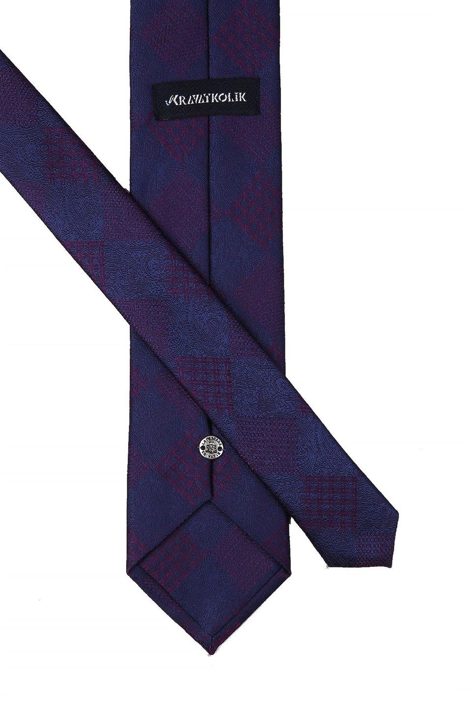 Mürdüm - Lacivert Ekose Desen Mendilli Klasik Kravat KK10455