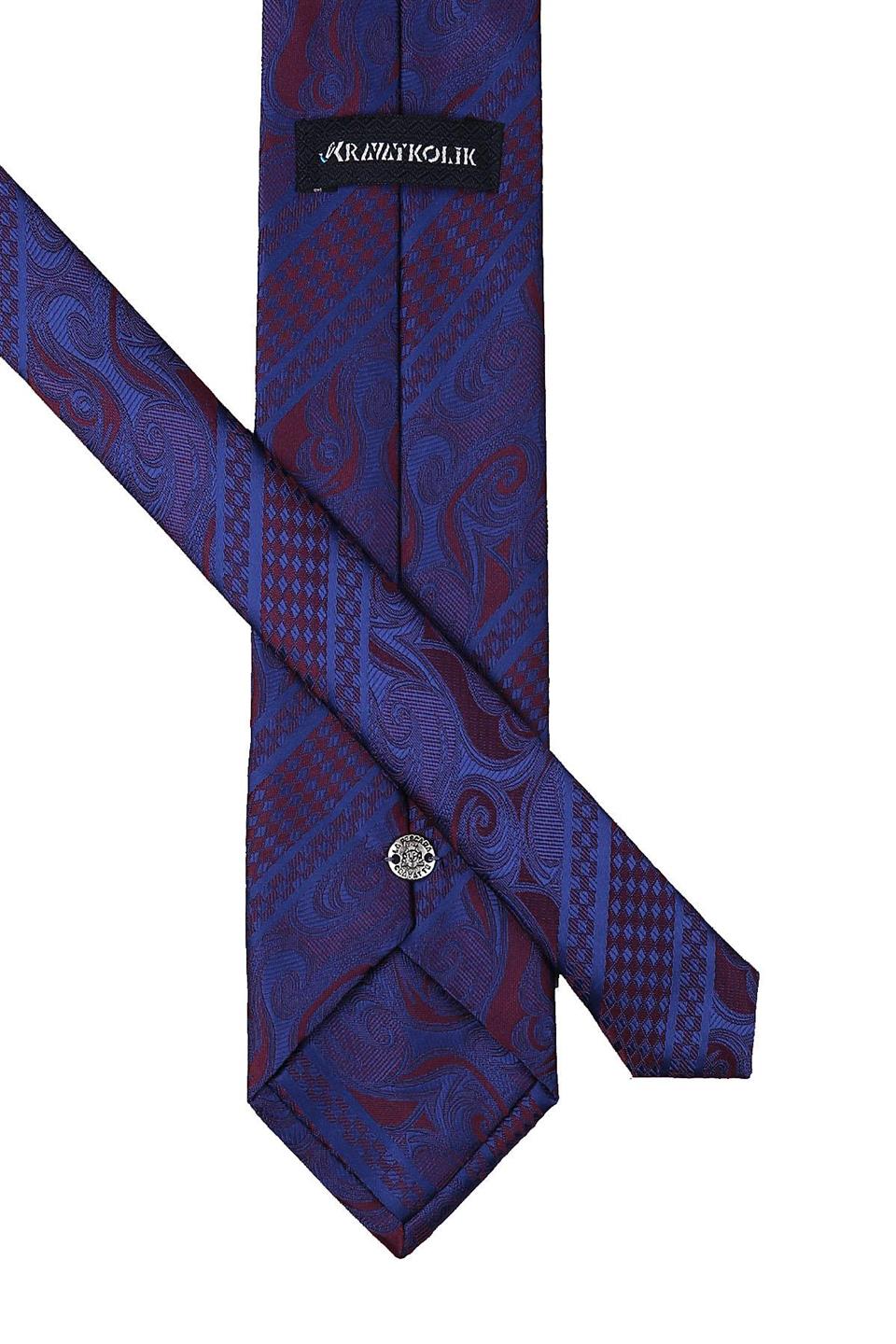 Mürdüm - Lacivert Şal Desen Mendilli Klasik Kravat KK9913