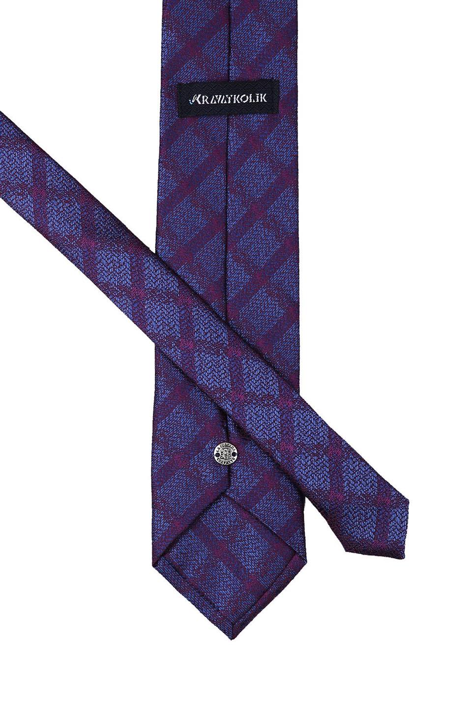 Mürdüm - Mavi Ekose Desen Mendilli Klasik Kravat KK10223