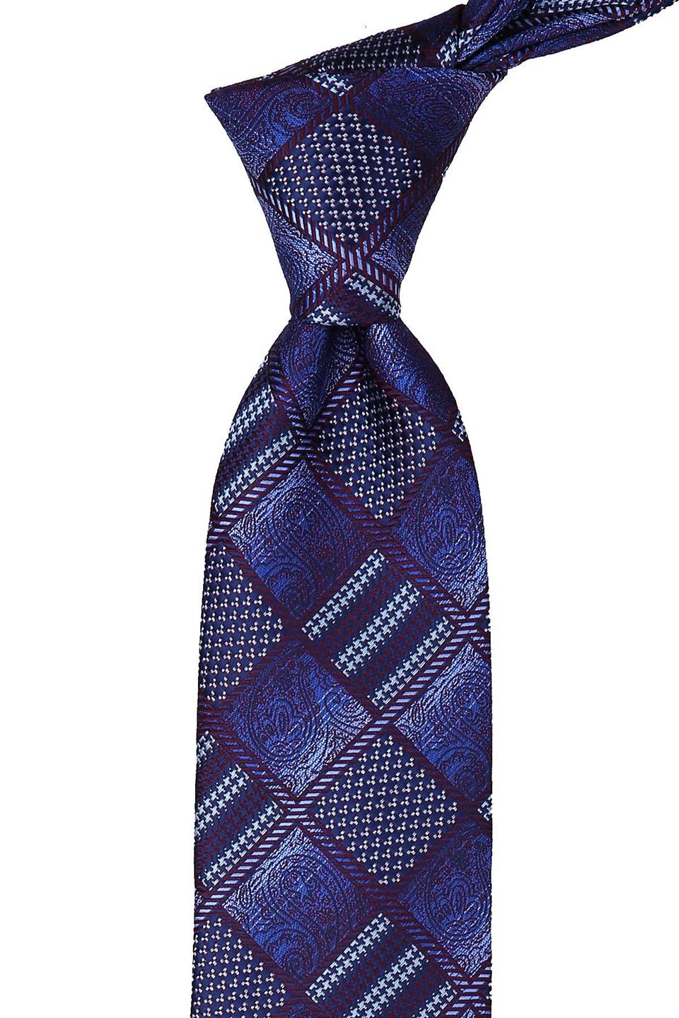 Mürdüm - Mavi Motif Desen Mendilli Klasik Kravat KK9792