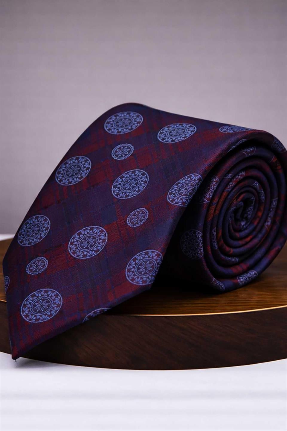 Mürdüm - Mavi Motif Kravat