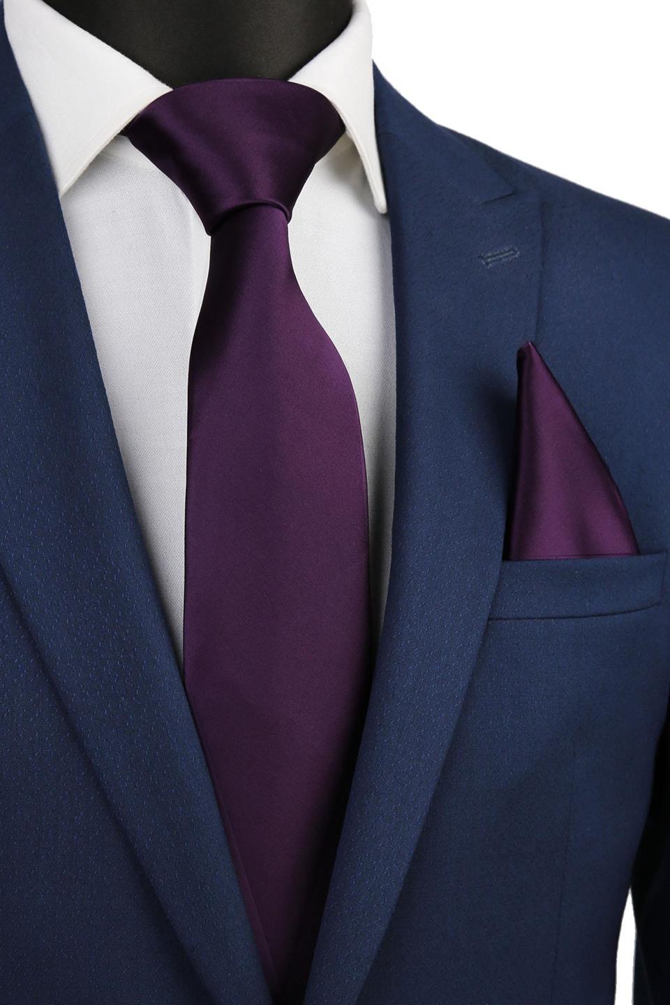 Mürdüm Mendilli Düz Saten Kravat 1118