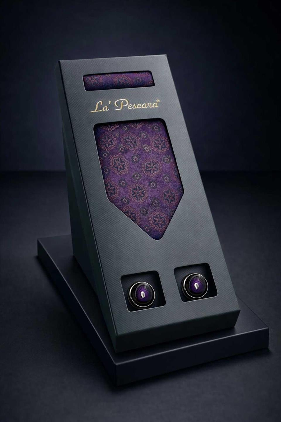 Mürdüm Mendilli Klasik Kravat Kol Düğmesi Erkek Hediye Seti OS598