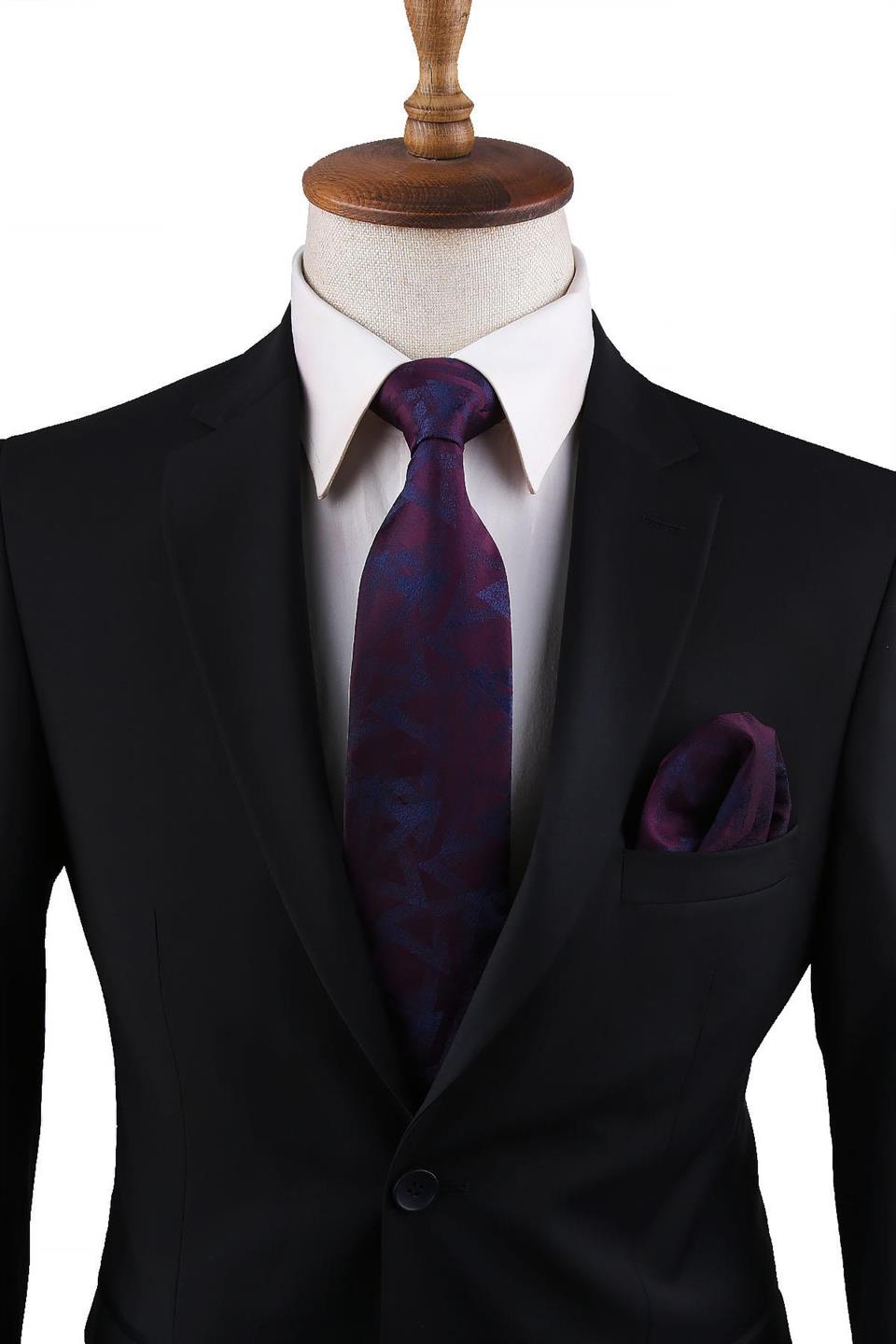 Mürdüm Motif Desen Mendilli Klasik Kravat KK10837