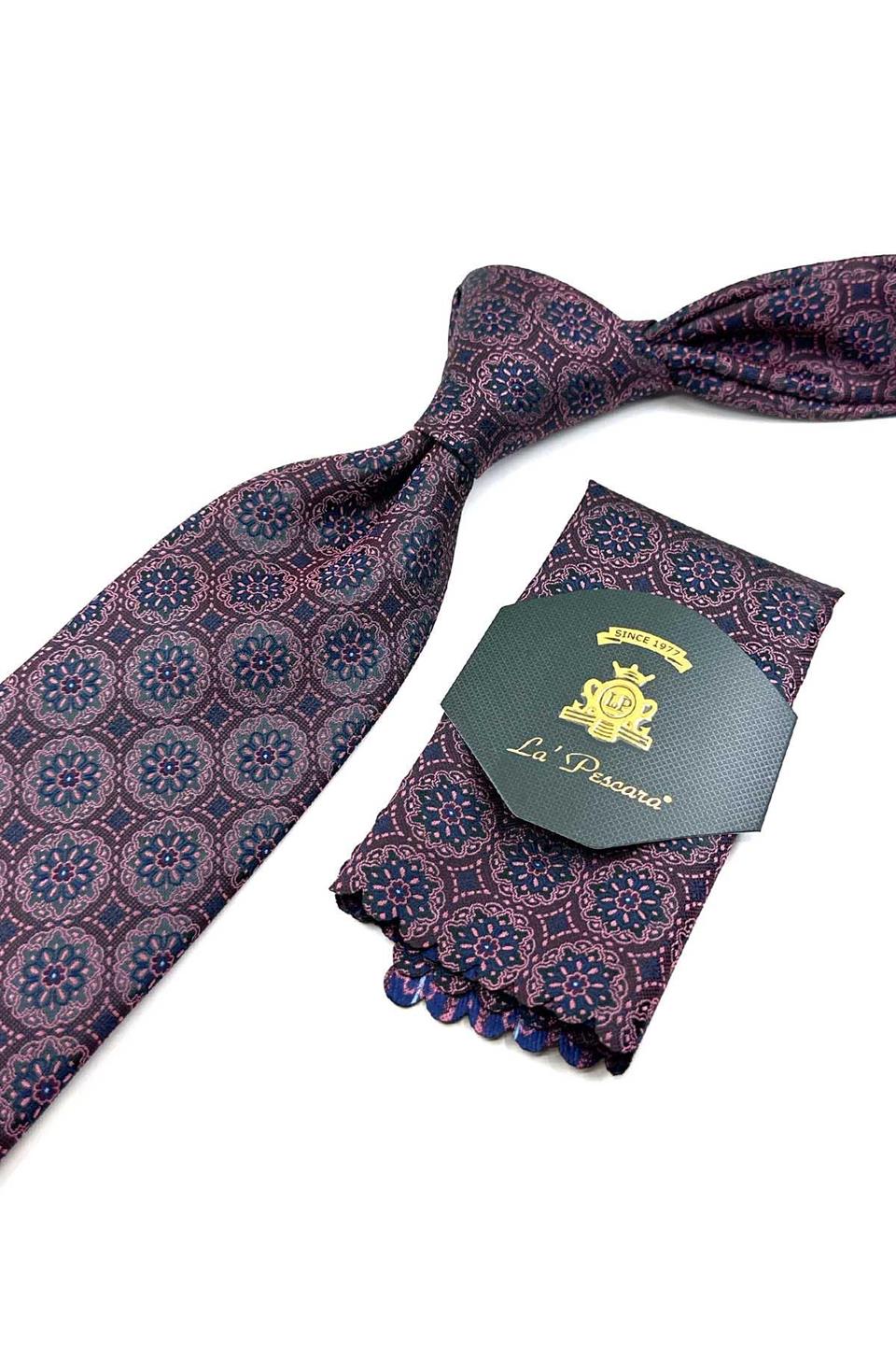 Mürdüm Motif Desen Mendilli Klasik Kravat KK12674