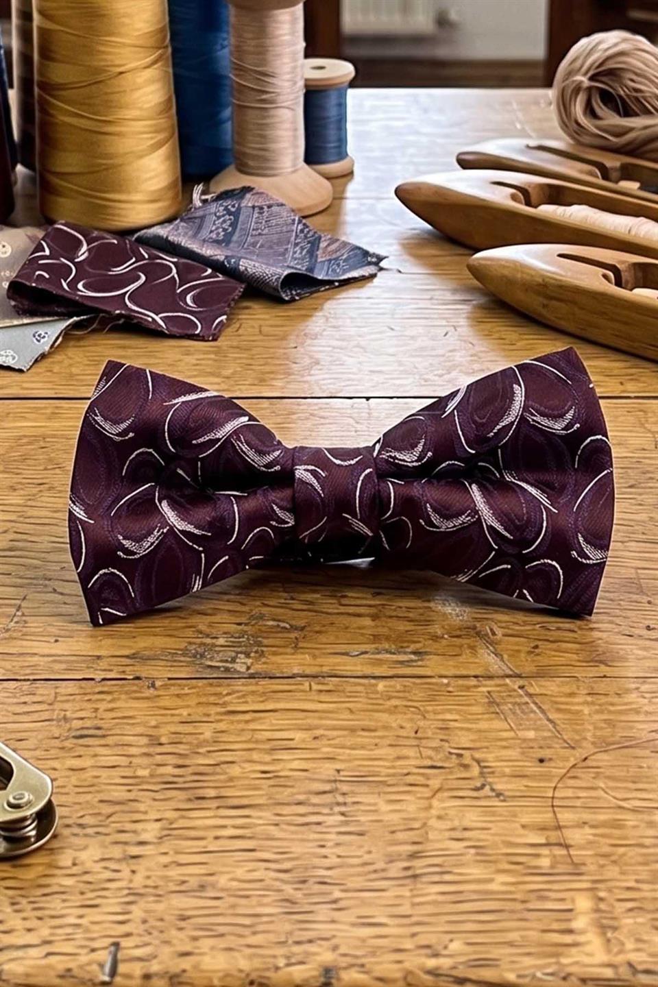Mürdüm Motif İpek Papyon SB205